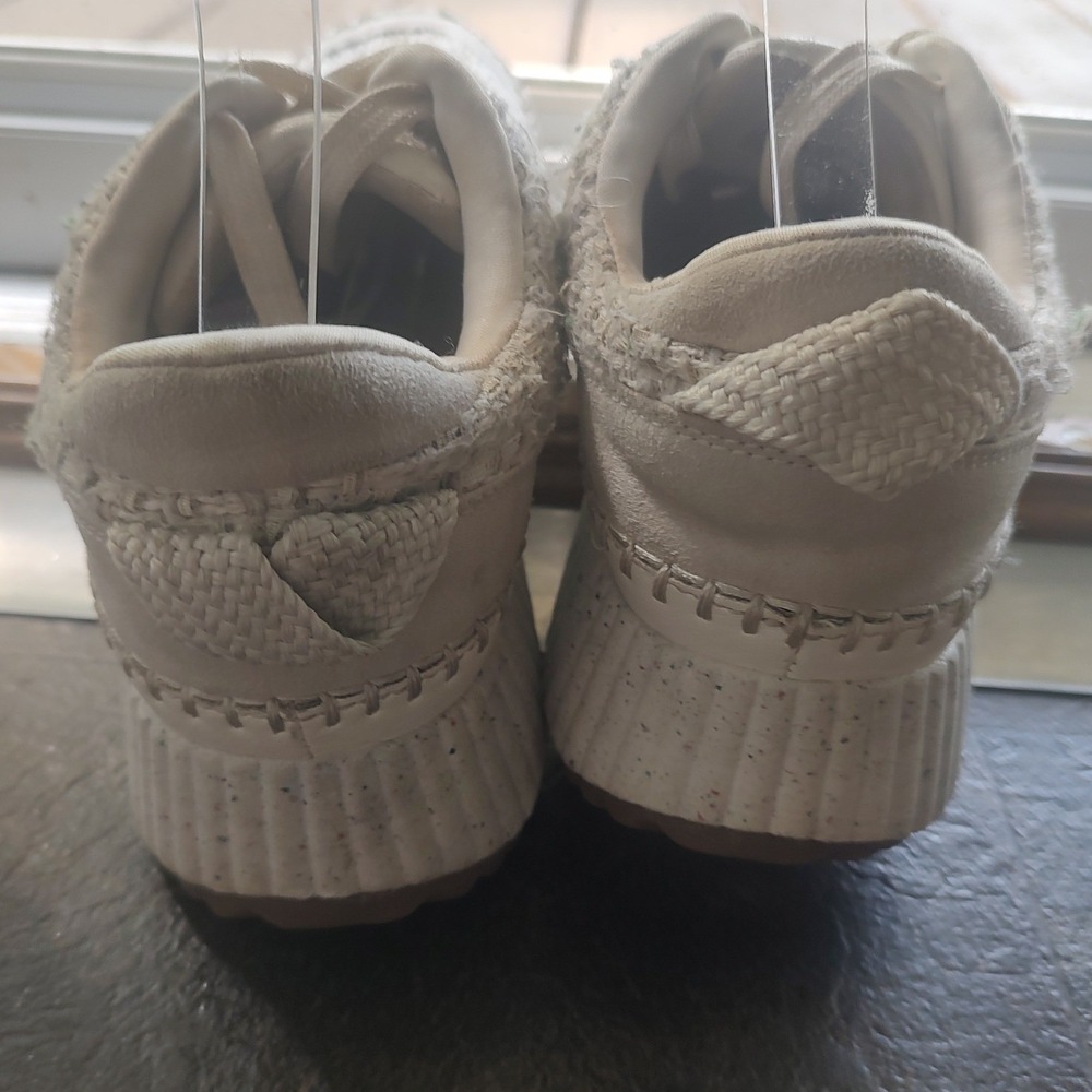 Womens Cream Tweed Platform Sneakers Whipstitch Detail Speckled Sole Size 6 - Picture 4 of 6